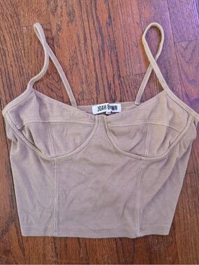 Joah Brown Ribbed Bustier Crop Top - Size S/M - Taupe